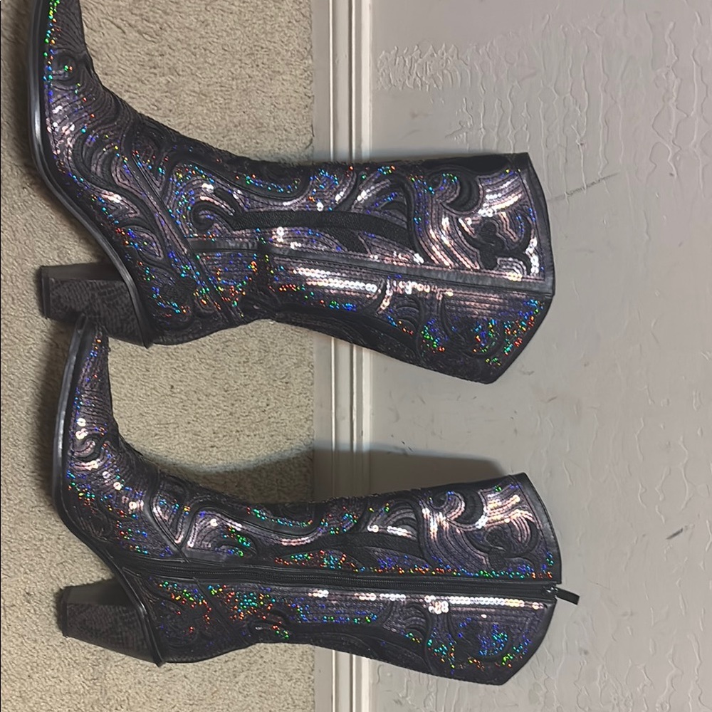 Sequin Embellished Black Boots